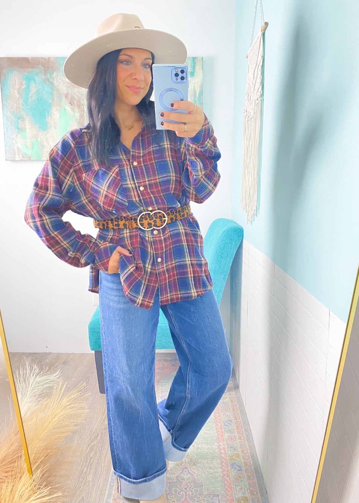 'Plaid to Meet You' Navy + Burgundy Plaid Oversized Shirt