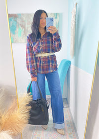 'Plaid to Meet You' Navy + Burgundy Plaid Oversized Shirt