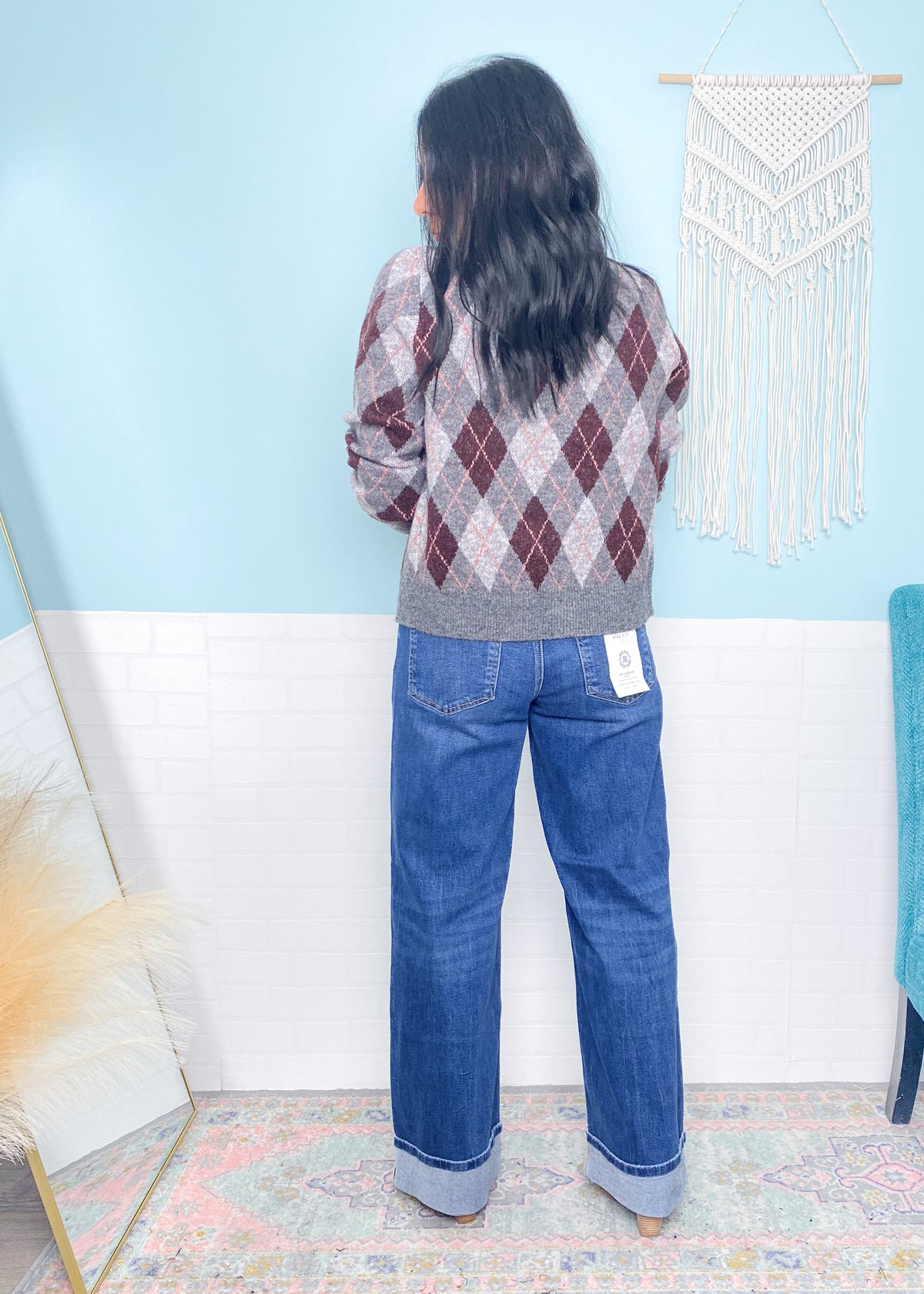 'The Ivy' Gray and Burgundy Argyle Sweater Cardigan