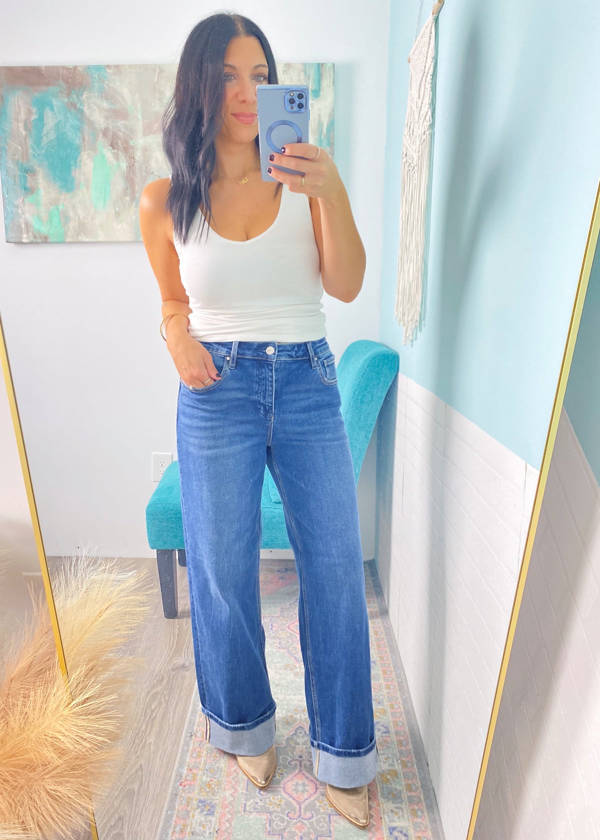 'Riley' Risen Wide Leg Cuffed Baggy Fit Jeans