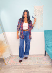 'Riley' Risen Wide Leg Cuffed Baggy Fit Jeans