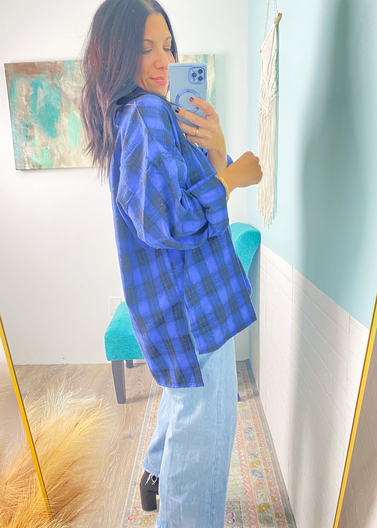 'Got the Blues' Cobalt + Black Oversized Plaid Shirt