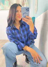 'Got the Blues' Cobalt + Black Oversized Plaid Shirt