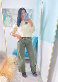 'Harper' Risen Vintage Wash Olive Mid Rise Jeans