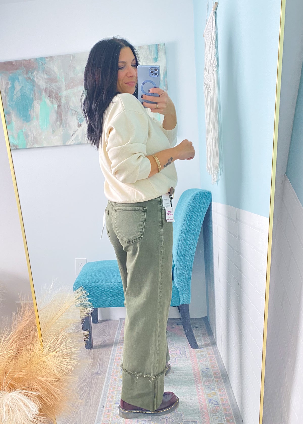 'Harper' Risen Vintage Wash Olive Mid Rise Jeans