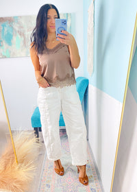 'Mina' Risen Cream Tie Front Slouchy Jeans