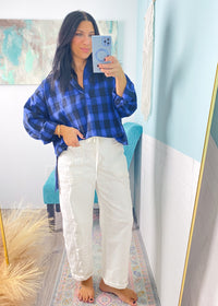 'Got the Blues' Cobalt + Black Oversized Plaid Shirt