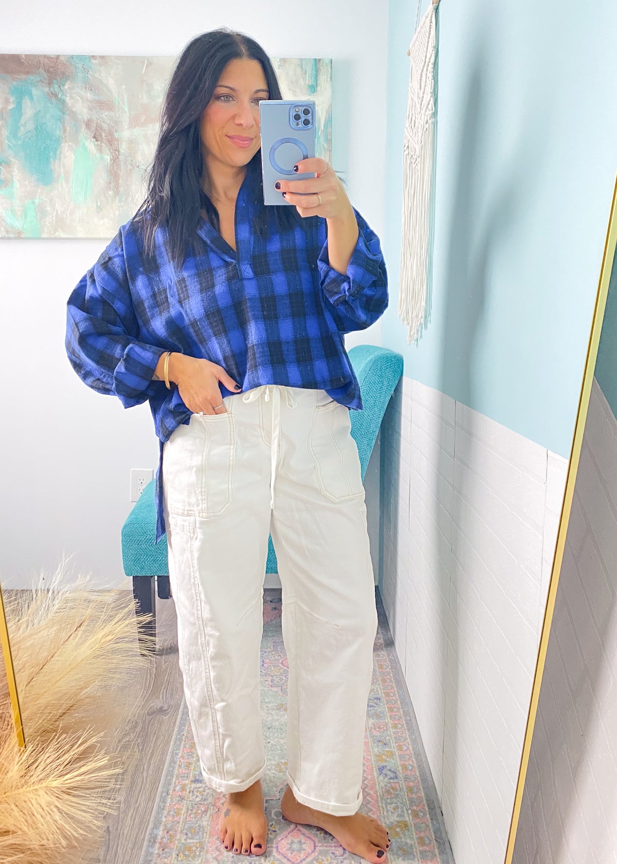 'Got the Blues' Cobalt + Black Oversized Plaid Shirt
