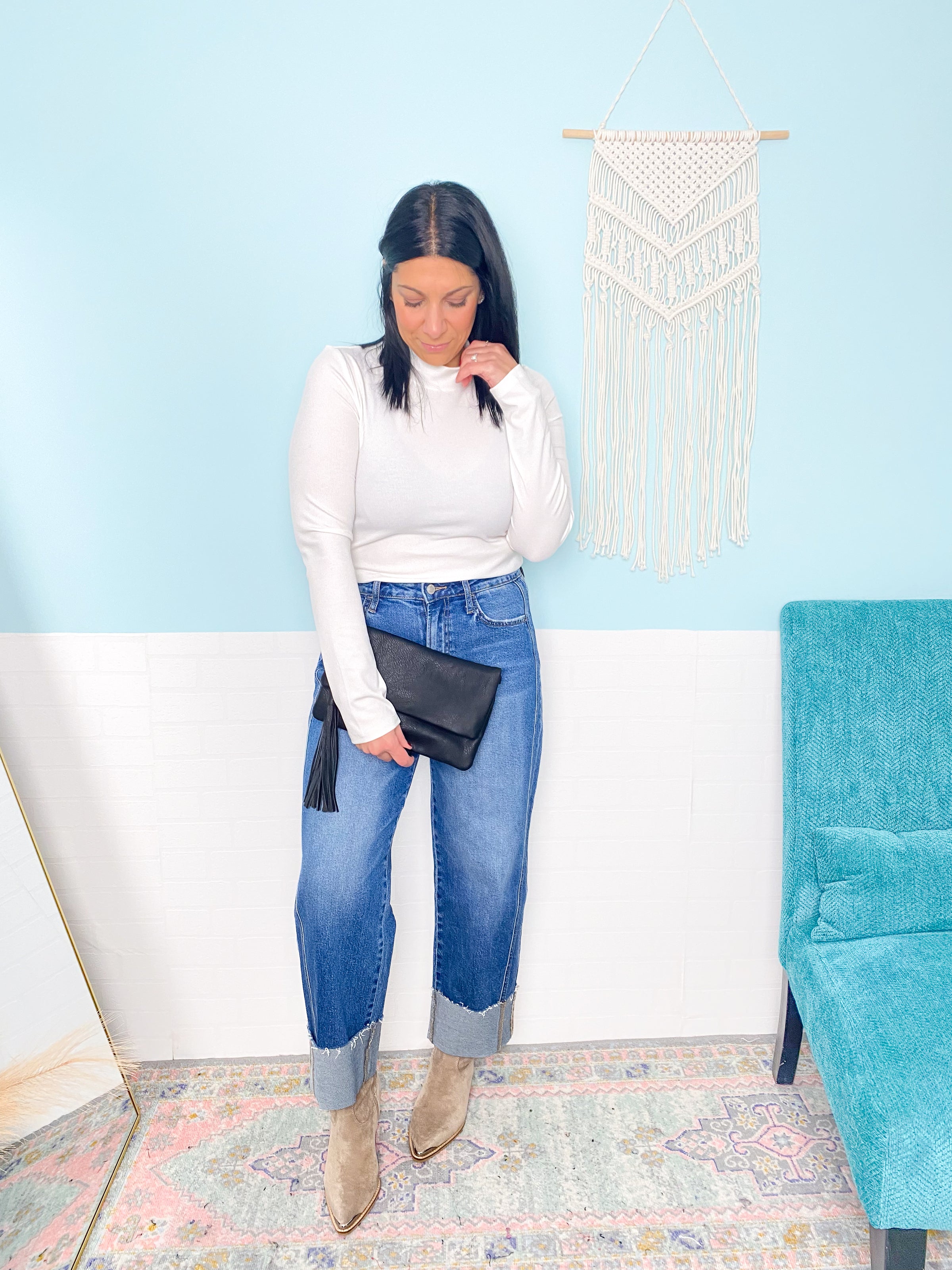 'Clean Slate' Off White Ribbed Mock Neck Top