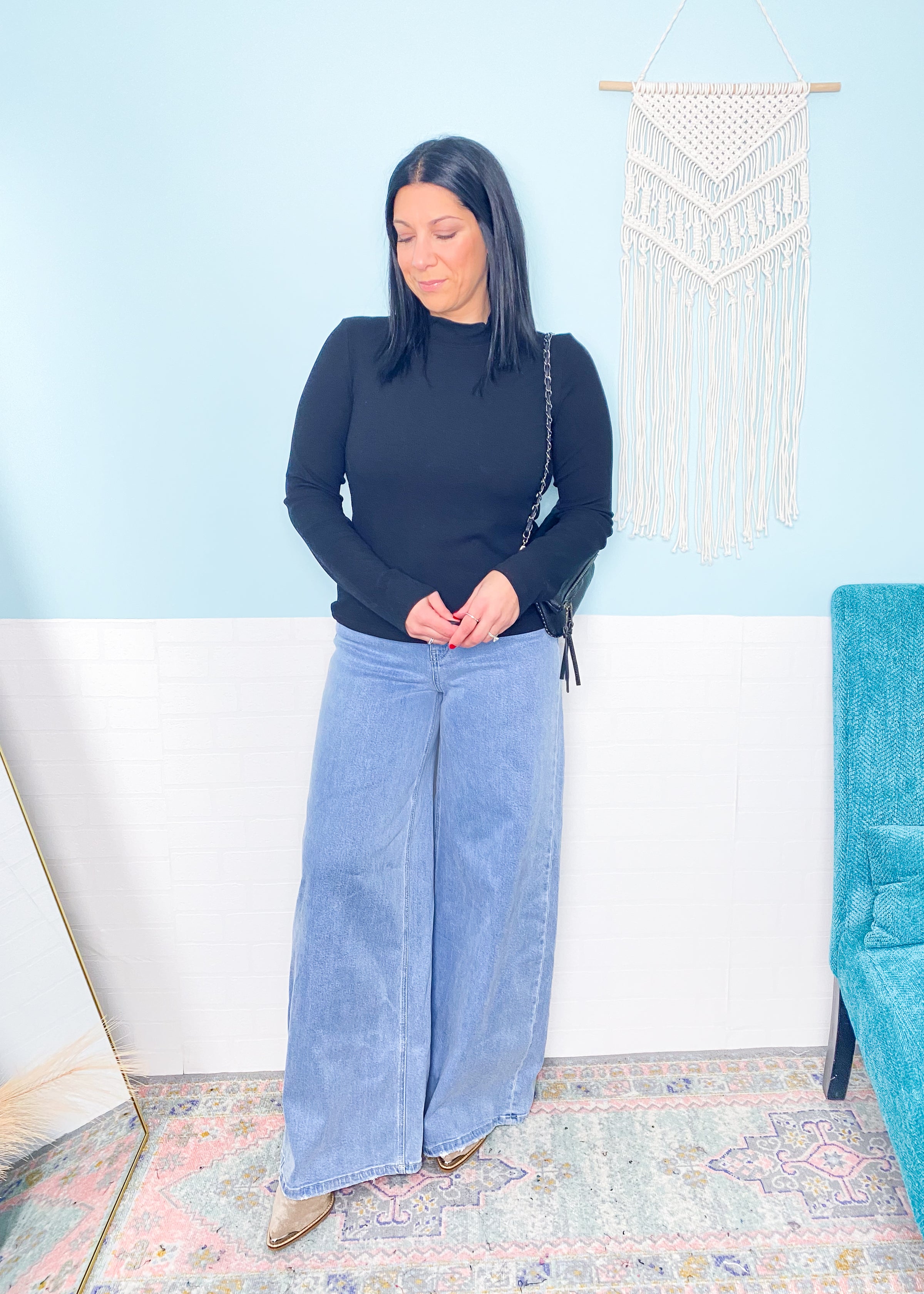 'Clean Slate' Black Ribbed Mock Neck Top