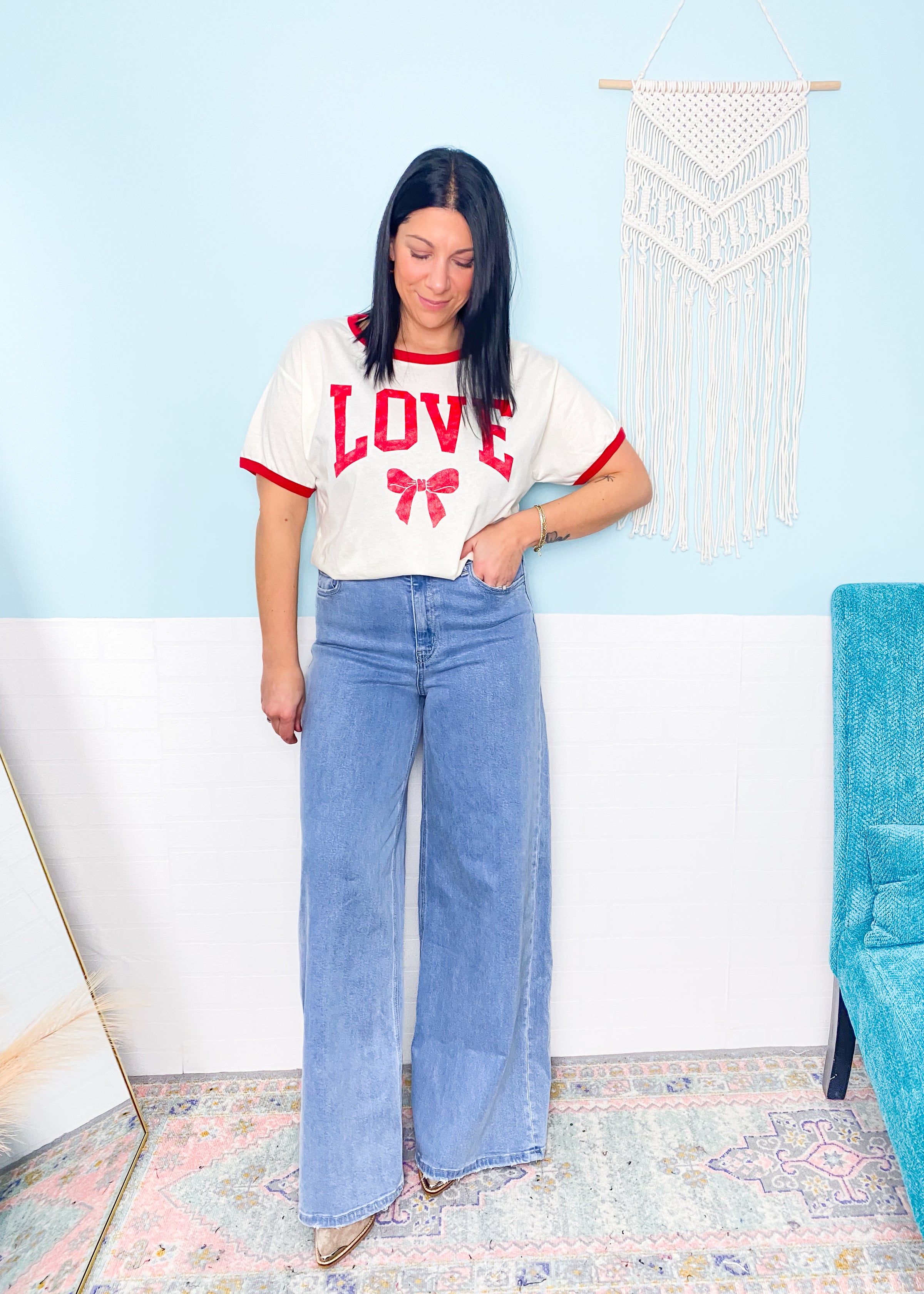 'Love + Bows' Retro Ringer Tee