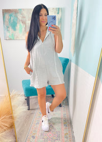 'Athleisure Princess' Heather Gray French Terry Hooded Romper-The most perfect althleisure romper has arrived in front of you! Made of soft, casual + comfortable french terry fabric featuring a relaxed fit and a hoodie for extra cuteness. Try to not wear this daily, we dare you!-Cali Moon Boutique, Plainville Connecticut