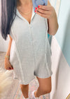 'Athleisure Princess' Heather Gray French Terry Hooded Romper-The most perfect althleisure romper has arrived in front of you! Made of soft, casual + comfortable french terry fabric featuring a relaxed fit and a hoodie for extra cuteness. Try to not wear this daily, we dare you!-Cali Moon Boutique, Plainville Connecticut