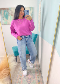 'Sylvie' Bright Mauve Ultra Soft Scuba Cropped Sweatshirt-This scuba fabric is silky soft to the touch and can be worn during multiple seasons. An everyday throw-on and go sweatshirt in a pop color that never fails you!-Cali Moon Boutique, Plainville Connecticut