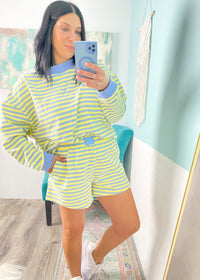 'Sun Shower' Lemon + Blue Stripe Shorts