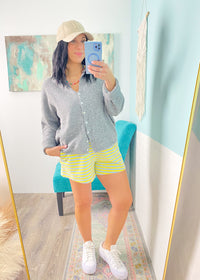 'Sun Shower' Lemon + Blue Stripe Shorts