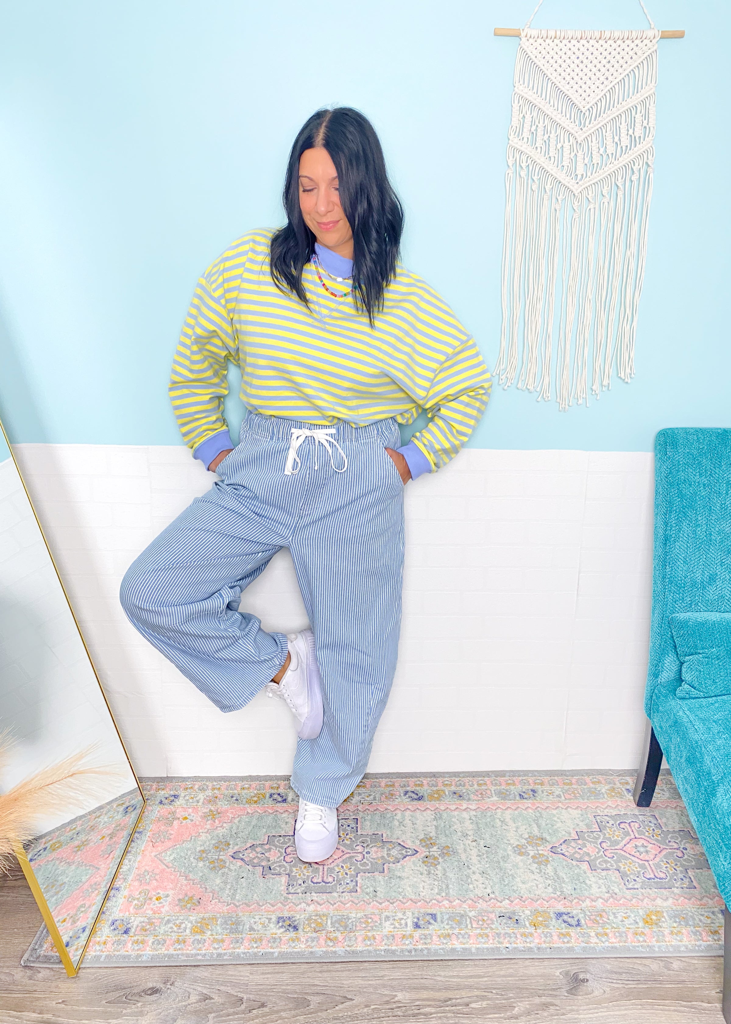 'Calm Current' Stripe Stretchy Barrel Pants