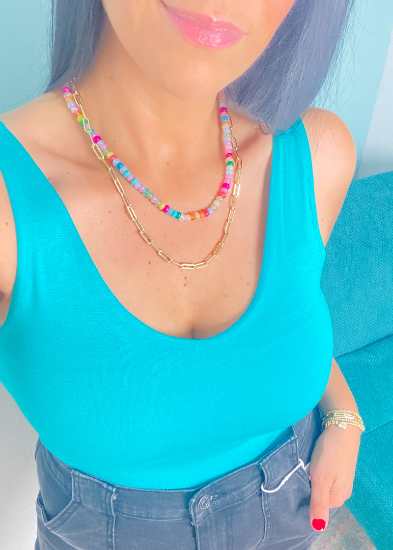 'Victory' Turquoise Double Layered V-Neck Fitted Tank Top-A little bit of sexy with a lot of everyday function! Designed with a second-skin fit, the double-layered fabric of this tank offers a smooth, flattering and comfortable fit that you can wear alone or layered.-Cali Moon Boutique, Plainville Connecticut