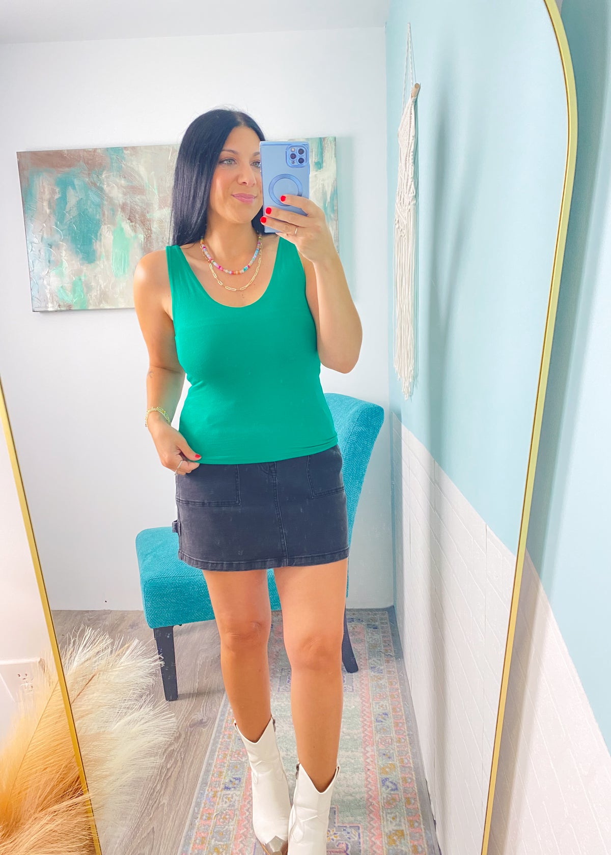 'Victory' Emerald Green Double Layered V-Neck Fitted Tank Top-A little bit of sexy with a lot of everyday function! Designed with a second-skin fit, the double-layered fabric of this tank offers a smooth, flattering and comfortable fit that you can wear alone or layered.-Cali Moon Boutique, Plainville Connecticut