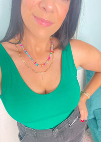 'Victory' Emerald Green Double Layered V-Neck Fitted Tank Top-A little bit of sexy with a lot of everyday function! Designed with a second-skin fit, the double-layered fabric of this tank offers a smooth, flattering and comfortable fit that you can wear alone or layered.-Cali Moon Boutique, Plainville Connecticut