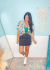 'Catalina' Vintage Washed Black Cargo Stretch Jean Skirt