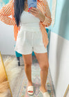 'Shoreline Stroll' Off White Elastic Waist Double Gauze Beach Shorts-These double gauze white shorts are perfect to throw on over your bathing suit or with an oversized sweatshirt on cool beach nights!-Cali Moon Boutique, Plainville Connecticut