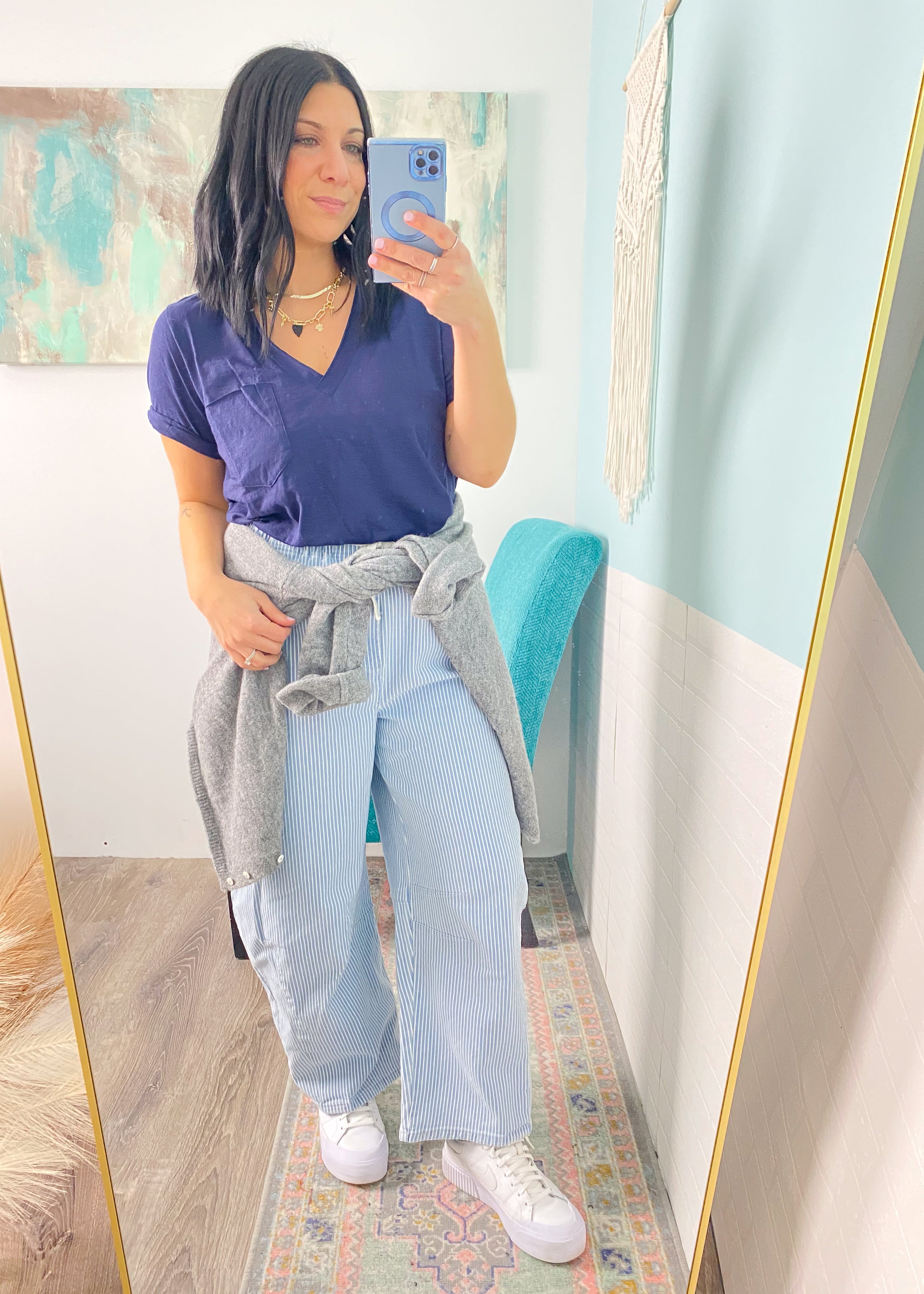 'Calm Current' Stripe Stretchy Barrel Pants