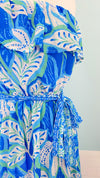 'Bali Breeze' Blue & Turquoise Tropical Print Maxi Dress-A gorgeous tropical print maxi dress in stunning blue/turq/white colors! This dress is perfect for beach weddings, semi casual events or just an everyday elevated look! -Cali Moon Boutique, Plainville Connecticut