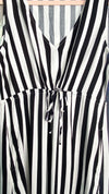 'Midnight Marina' Black + White Stripe V-Neck Maxi Dress-Black + white stripe = forever classic chic! Style this dress with boots for a Summer concert, heels for a semi casual event or sandals for a Summer vacation day trip. Super lightweight breezy fabric with a side slit.-Cali Moon Boutique, Plainville Connecticut