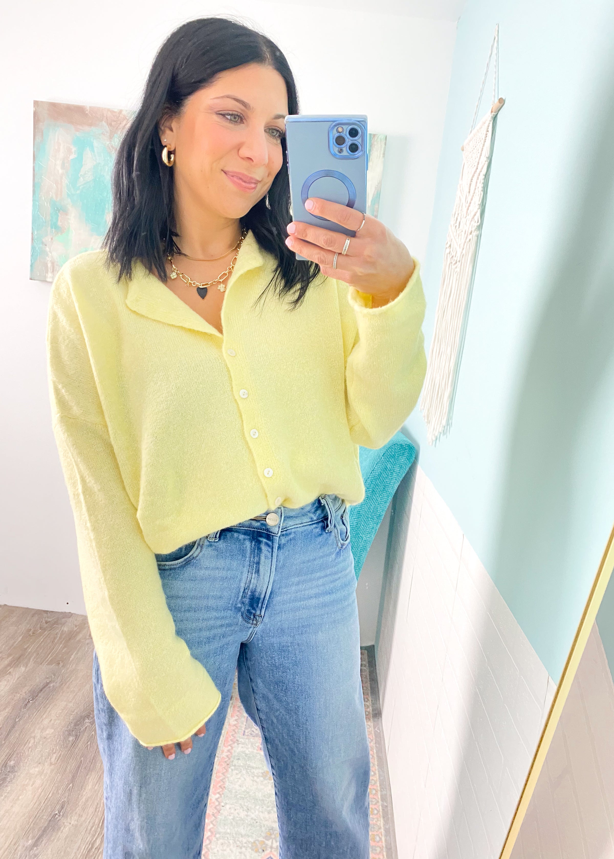 'Everyday Luxe' Butter Yellow Rolled Neck Soft Cardigan