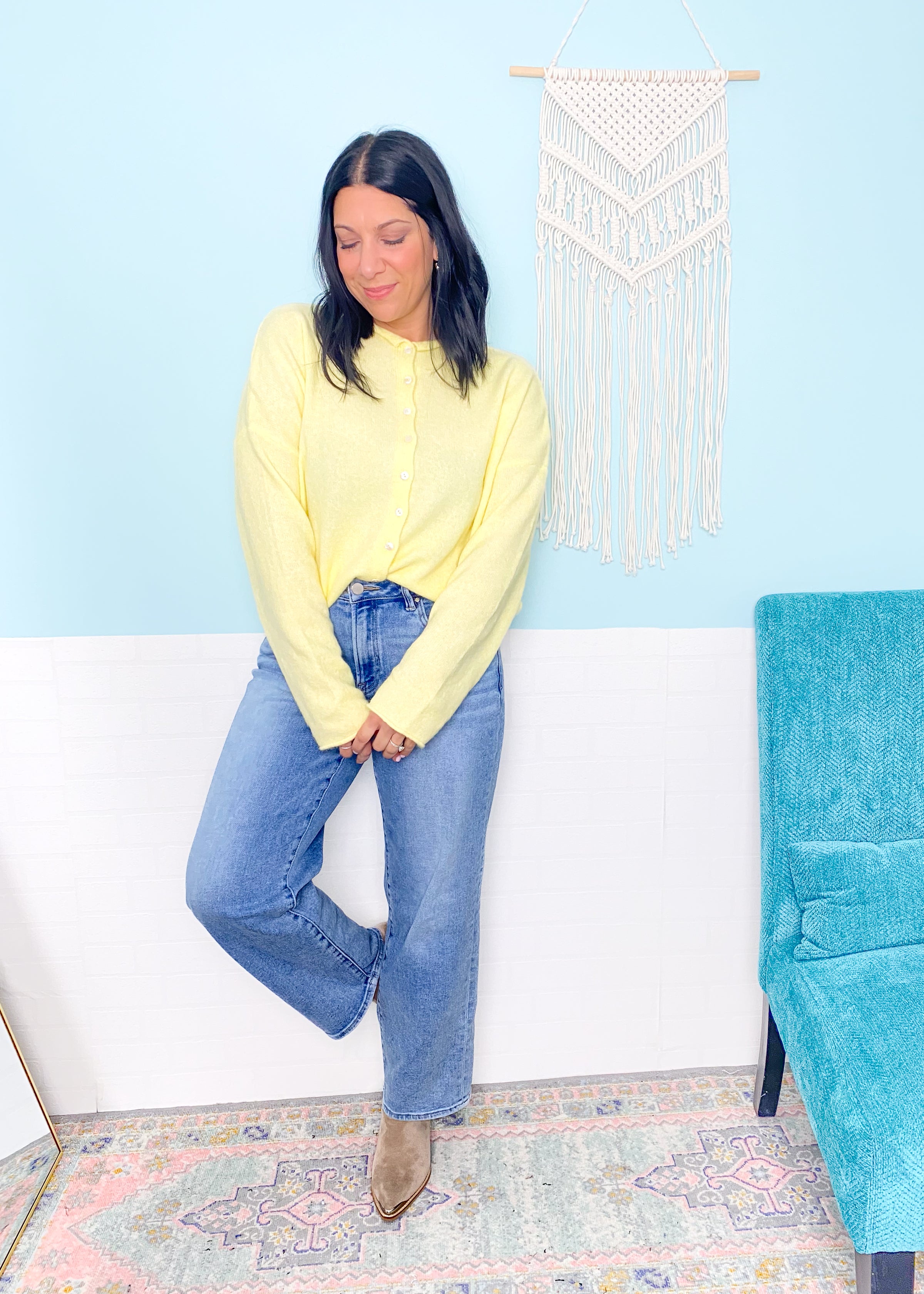 'Everyday Luxe' Butter Yellow Rolled Neck Soft Cardigan