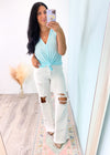 'No Bad Days' V-Neck Cloud Blue Soft Swing Tank-A boho style relaxed v-neck tank that is super soft to the touch. Looks great messy tucked or untucked with leggings. Wear layered with a denim or leather jacket in the Fall or on its own in the Spring/Summer.-Cali Moon Boutique, Plainville Connecticut