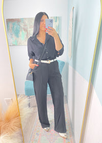 'Liberty' Black Double Gauze Frayed Hem Shirt-This gauze button down shirt is a Spring + Summer essential for every closet, every year! Featuring a double gauze fabric, frayed hems giving it extra detail and functional buttons. Bring this shirt from work to beach in a breeze! -Cali Moon Boutique, Plainville Connecticut