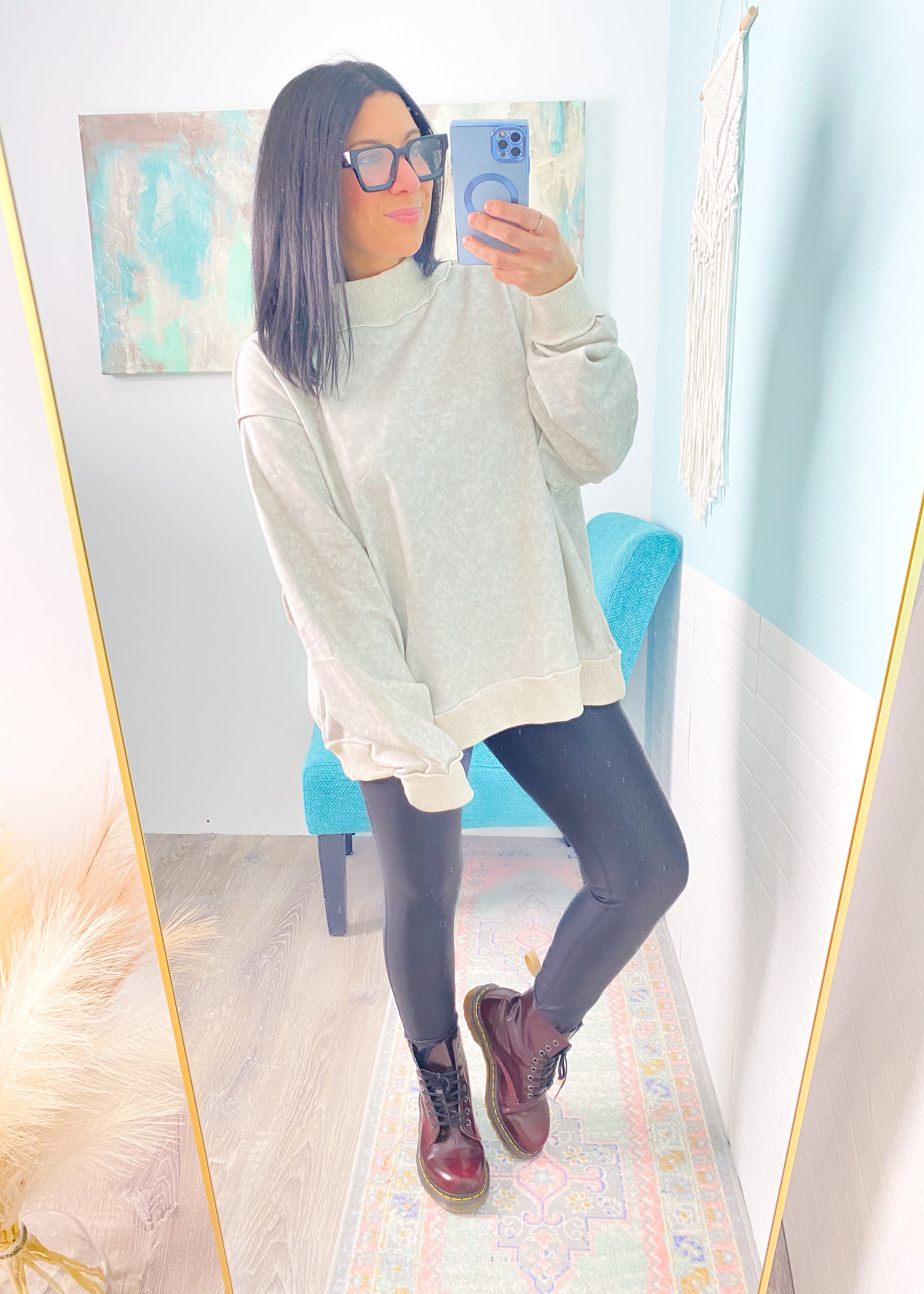 'Meet Me Halfway' Vintage Washed Mock Neck Sweatshirt