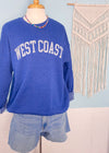 'West Coast' Vintage Heather Royal Ultra Cozy Sweatshirt-**CUSTOMER FAVORITE BRAND** Time and time again, these ultra cozy sweatshirts are a customer fav for good reason! Rep your love for the West Coast with this Vintage Distressed design!-Cali Moon Boutique, Plainville Connecticut