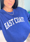 'East Coast' Vintage Heather Royal Ultra Cozy Sweatshirt-**CUSTOMER FAVORITE BRAND** Time and time again, these ultra cozy sweatshirts are a customer fav for good reason! Rep your love for the East Coast with this Vintage Distressed design!-Cali Moon Boutique, Plainville Connecticut