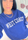 'West Coast' Vintage Heather Royal Ultra Cozy Sweatshirt-**CUSTOMER FAVORITE BRAND** Time and time again, these ultra cozy sweatshirts are a customer fav for good reason! Rep your love for the West Coast with this Vintage Distressed design!-Cali Moon Boutique, Plainville Connecticut