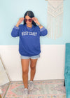 'West Coast' Vintage Heather Royal Ultra Cozy Sweatshirt-**CUSTOMER FAVORITE BRAND** Time and time again, these ultra cozy sweatshirts are a customer fav for good reason! Rep your love for the West Coast with this Vintage Distressed design!-Cali Moon Boutique, Plainville Connecticut