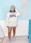 'Coastal' Vintage White Ultra Cozy Sweatshirt-**CUSTOMER FAVORITE BRAND** Time and time again, these ultra cozy sweatshirts are a customer fav for good reason! Get into the Coastal state of mind with this cozy sweatshirt.-Cali Moon Boutique, Plainville Connecticut