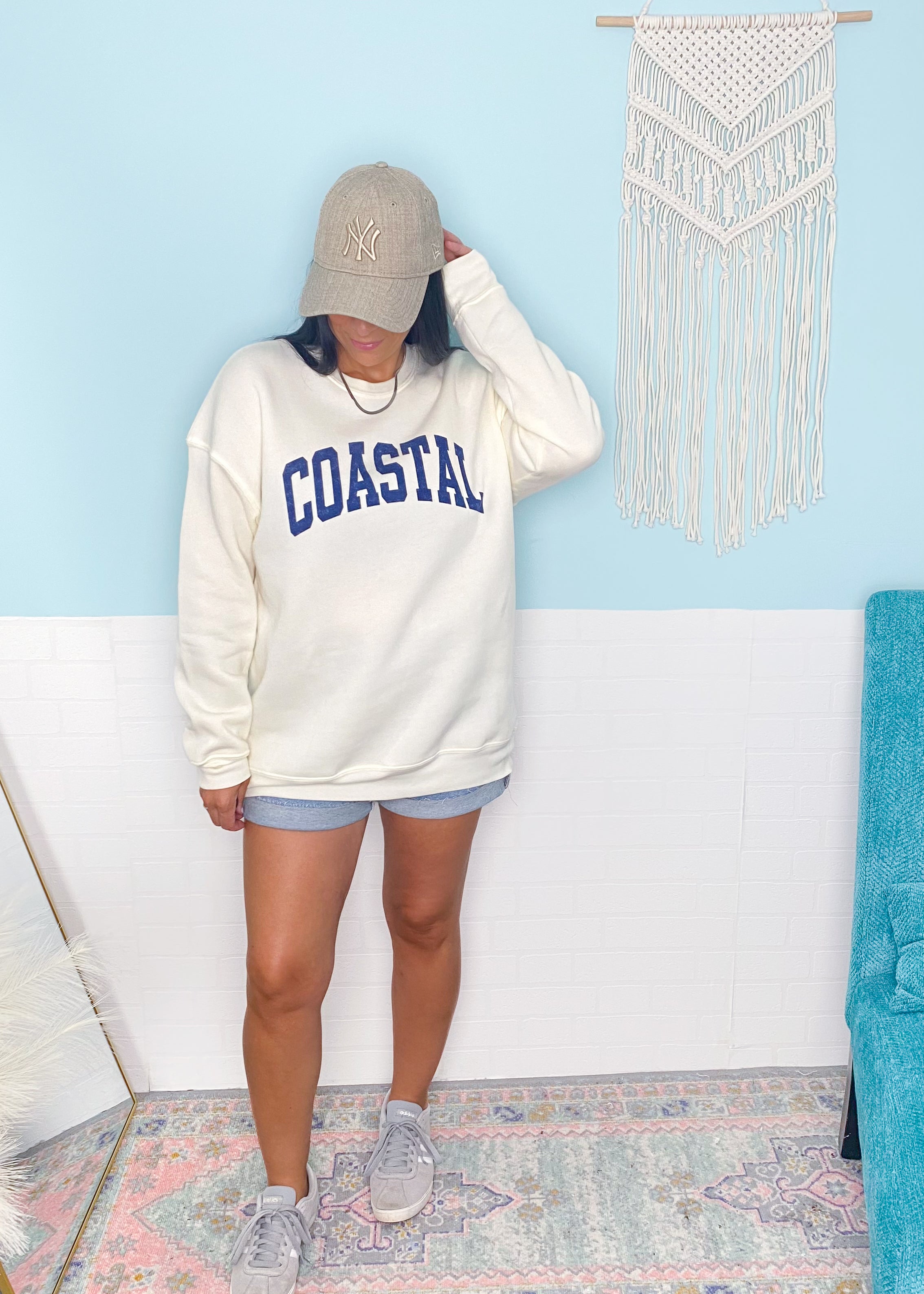 'Coastal' Vintage White Ultra Cozy Sweatshirt-**CUSTOMER FAVORITE BRAND** Time and time again, these ultra cozy sweatshirts are a customer fav for good reason! Get into the Coastal state of mind with this cozy sweatshirt.-Cali Moon Boutique, Plainville Connecticut