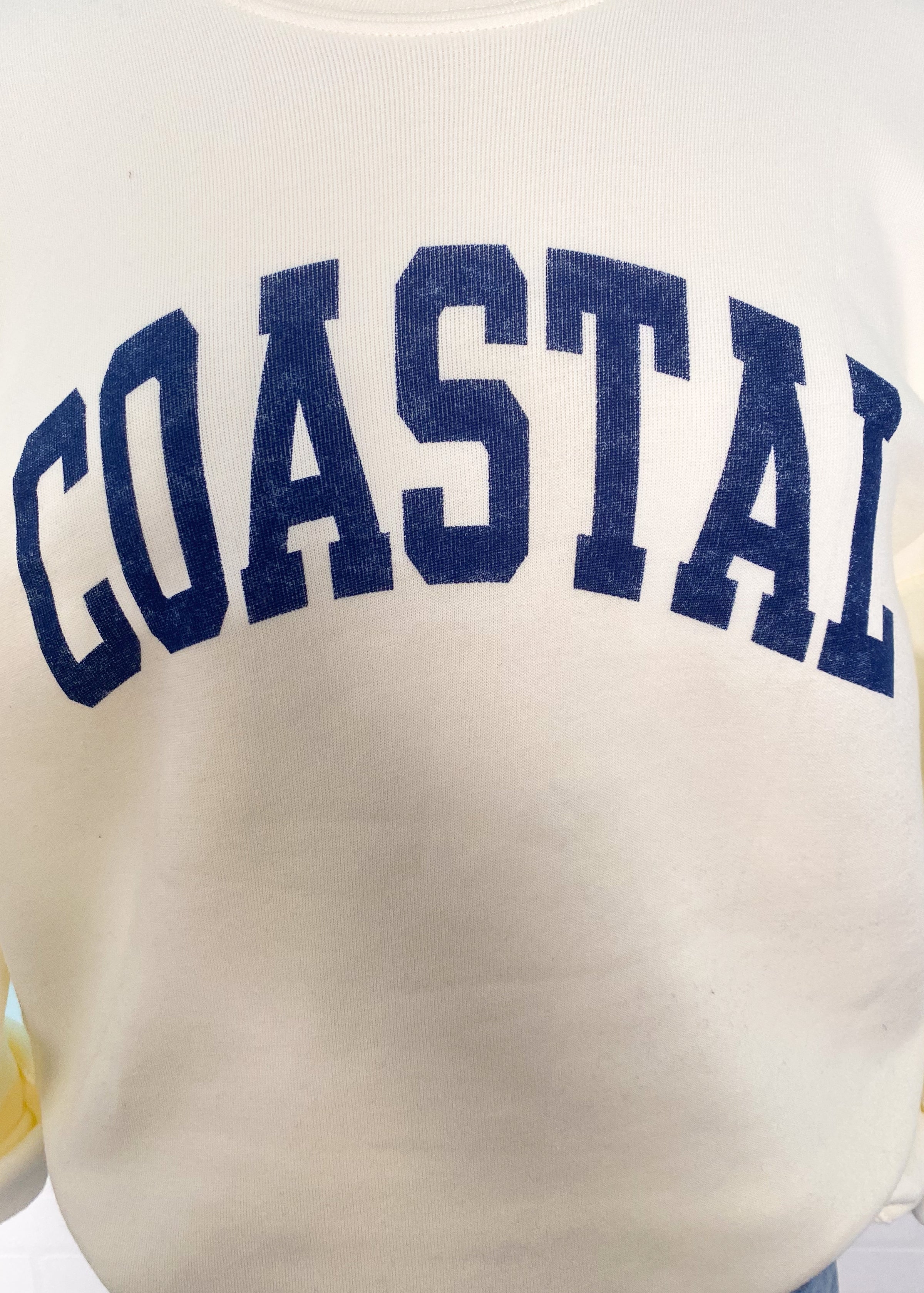 'Coastal' Vintage White Ultra Cozy Sweatshirt-**CUSTOMER FAVORITE BRAND** Time and time again, these ultra cozy sweatshirts are a customer fav for good reason! Get into the Coastal state of mind with this cozy sweatshirt.-Cali Moon Boutique, Plainville Connecticut