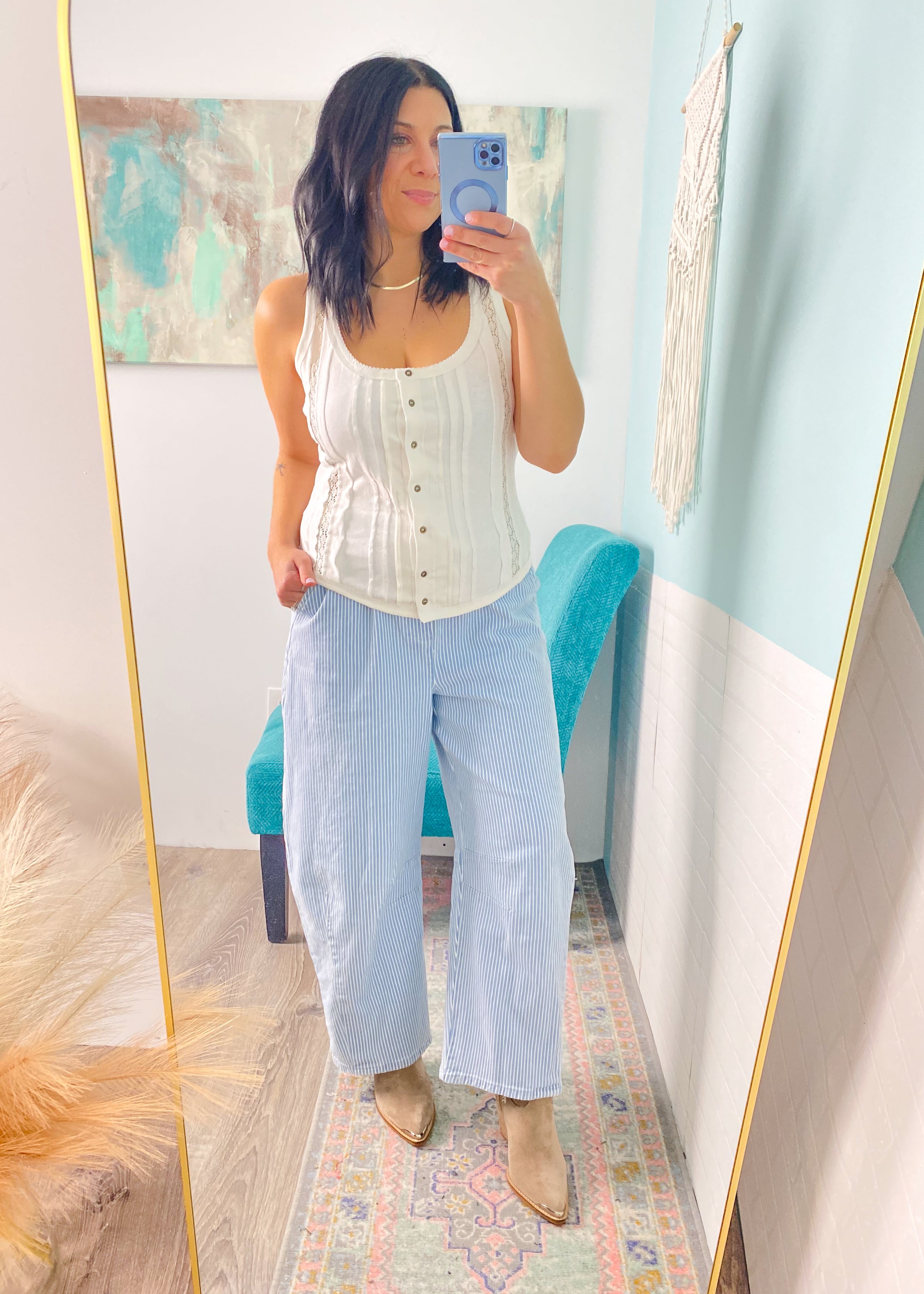 'Calm Current' Stripe Stretchy Barrel Pants