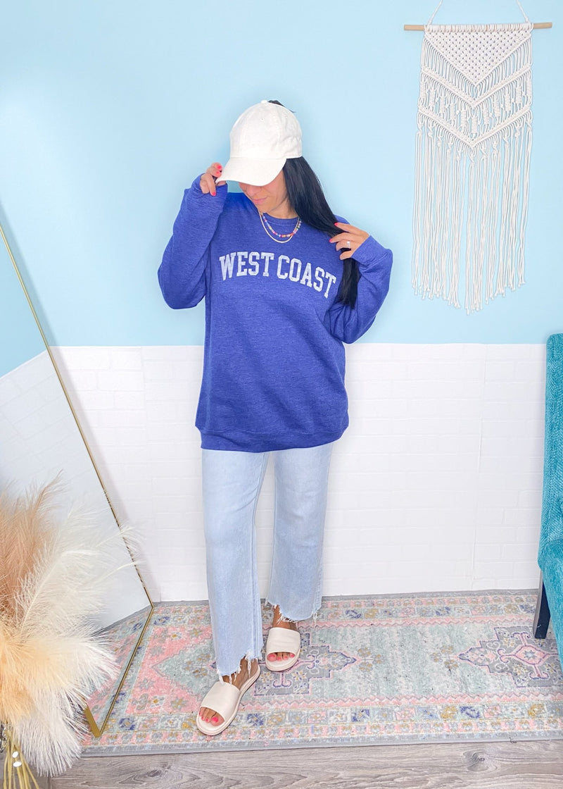'West Coast' Vintage Heather Royal Ultra Cozy Sweatshirt - Cali Moon Boutique