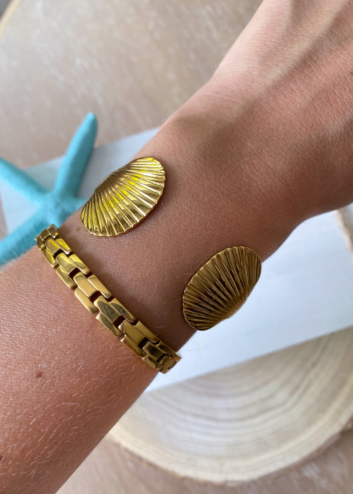 Double Shell Water Resistant Cuff Bracelet-Double Shell Water Resistant Cuff Bracelet-Cali Moon Boutique, Plainville Connecticut