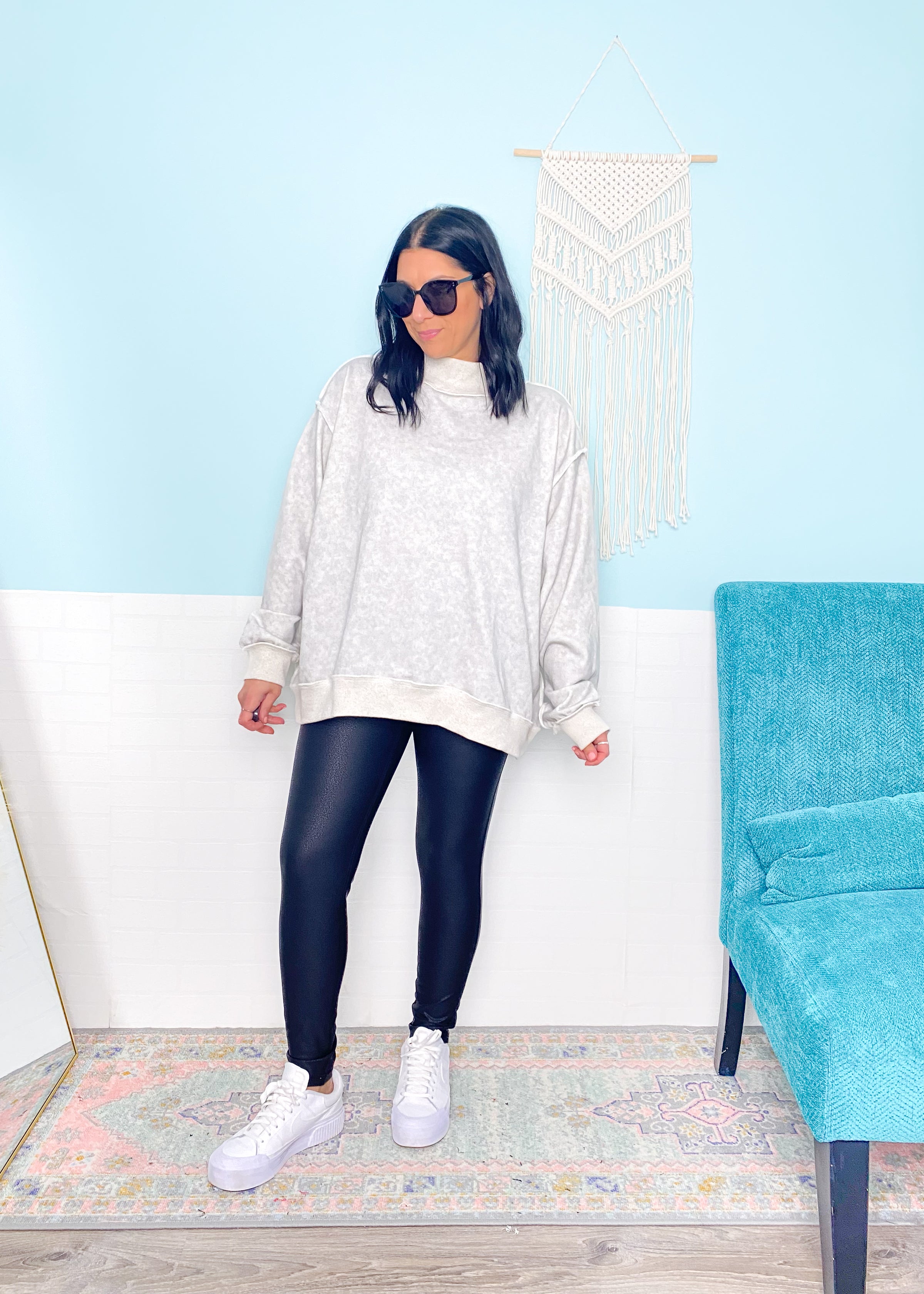 'Meet Me Halfway' Vintage Washed Mock Neck Sweatshirt