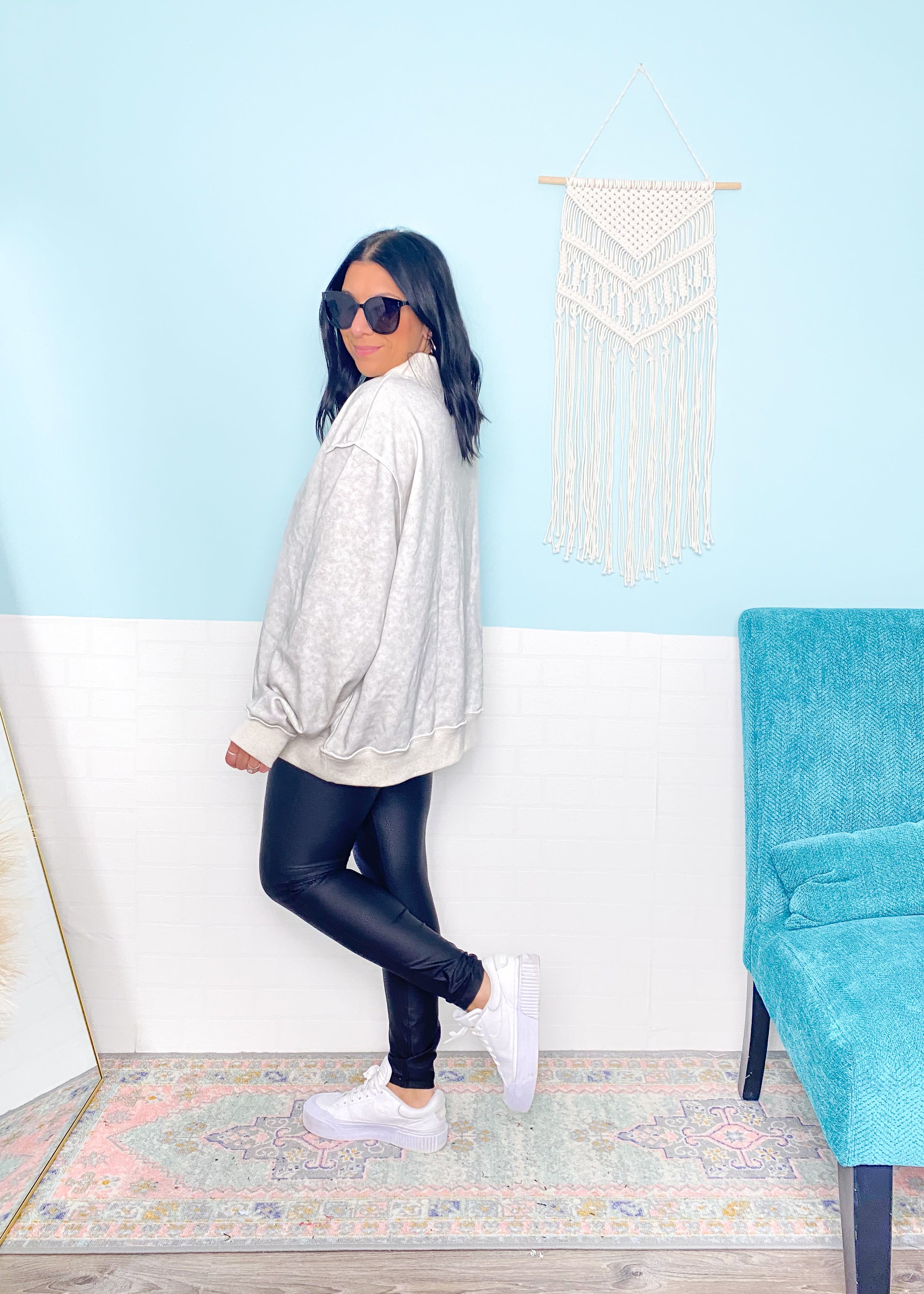 'Meet Me Halfway' Vintage Washed Mock Neck Sweatshirt