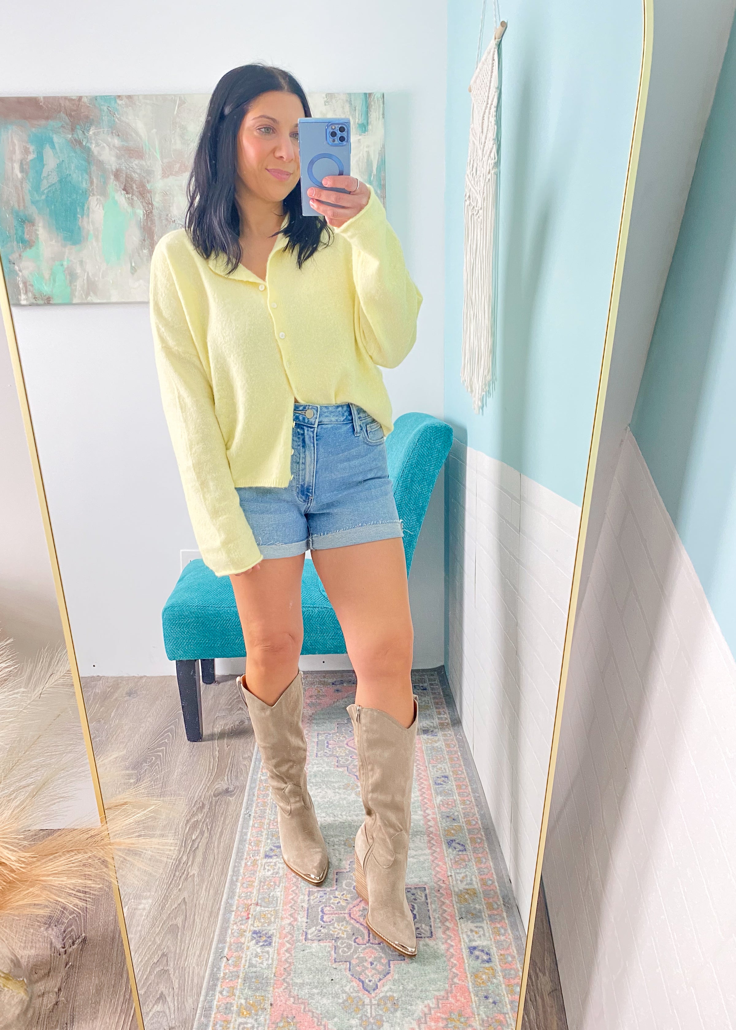 'Everyday Luxe' Butter Yellow Rolled Neck Soft Cardigan