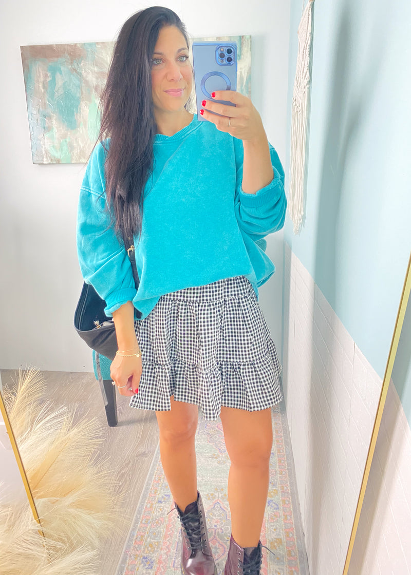 'Sea Glass' Teal Oversized Mineral Wash Sweatshirt - Cali Moon Boutique