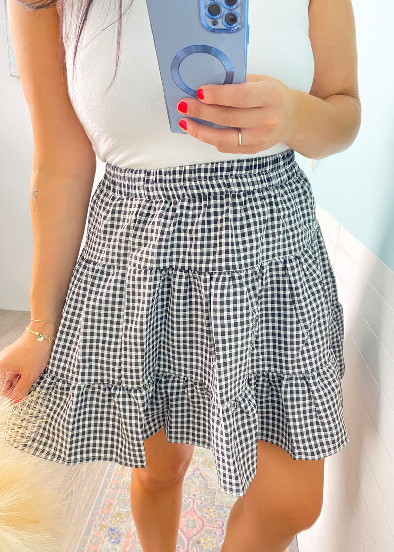 Black and White Gingham Ruffle Skirt