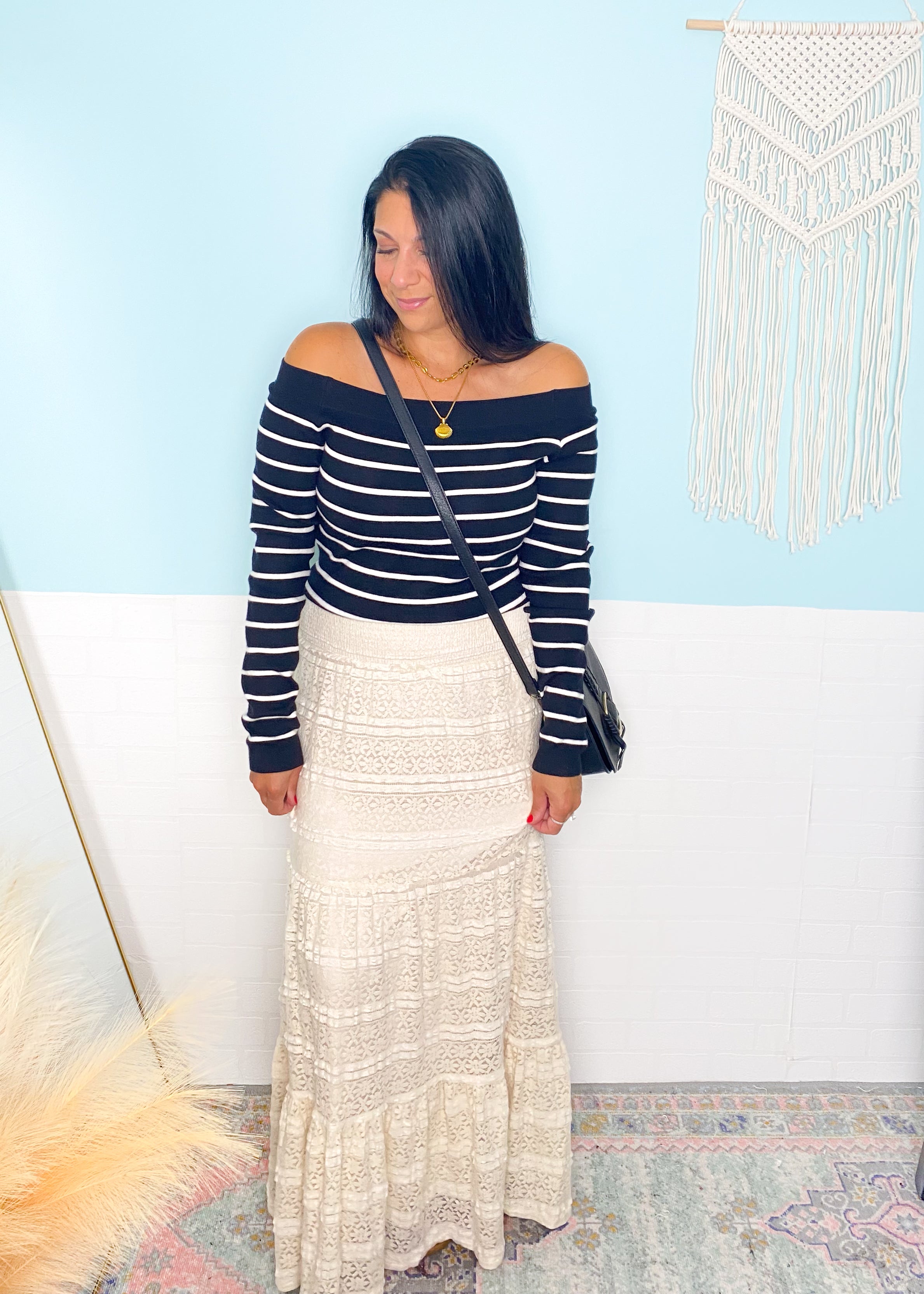 'Whispering Waves' Cream Lace Smocked Waist Tiered Maxi Skirt - Cali Moon Boutique
